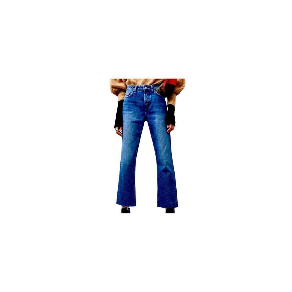 Zara Straight Leg Raw Hem Dark Denim Jeans, Size 0